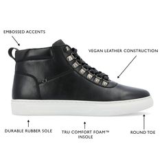 A comfy and cool look you'll want to sport every day the Oriz sneaker by Vance Co. This high-top style features an adjustable lace-up closure and soft vegan leather for a soft fit. A durable rubber sole lined with a 6 mm Tru Comfort Foam� grounds this fresh look. Athleisure Synthetic High-top Lace-up Sneakers, Athleisure Synthetic Lace-up High-top Sneakers, Athleisure High-top Sneakers With White Sole, Athleisure Lace-up High-top Sneakers In Synthetic, White Sole High-top Sneakers For Athleisure, Everyday Lace-up Sneakers With Boost Midsole, Modern High-top Lace-up Sneakers With Elastic Laces, Mid-top High-top Sneakers With Elastic Laces, Functional Synthetic High-top Sneakers