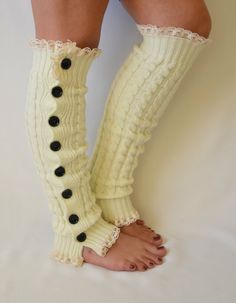 Leg warmers ivory  slouchy open button down lace leg by bstyle, $28.00 Lace Leg Warmers, Cable Knit Leg Warmers, Boot Cuff, Boot Covers, Knit Leg Warmers, Socks Christmas, Leg Warmer, Yoga Socks, Knit Lace