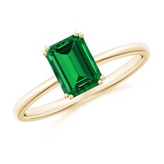 Exuding unmatched beauty, the lab-grown emerald-cut emerald looks absolutely gorgeous on this classic solitaire engagement ring. It is secured in a double-prong setting on a lustrous 18k yellow gold shank. Classic Engagement Ring Solitaire, Classic Engagement Ring, Emerald Rings, Classic Engagement, Classic Engagement Rings, Emerald Ring, Solitaire Engagement, Solitaire Engagement Ring, Emerald Cut