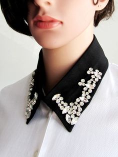 Crystal Stones Detachable Handmade Black Collars Best Mom | Etsy Collar Embroidery Design, Best Mom Gifts, Collar Embroidery, Jeweled Collar, Shoulder Necklace, Crochet Bedspread Pattern, Embellished Shirt, Fake Collar, Embellished Collar