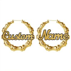 Bamboo Cursive Name Earrings are stylish custom made high quality stainless jewelry for women. There is not much for us to say to you about these appealingly beautiful name earrings. Our product images describe a lot about their authentic style. However, we all know that the quality of personalized jewelry is as important as the elegance of its design. As you may already know the personalized jewelry industry is a huge one. There is an endless number of beautiful designs for you to choose from u Elegant Custom Name Hoop Earrings, Trendy Personalized Adjustable Earrings, Trendy Personalized Metal Hoop Earrings, Customized Elegant Hoop Earrings, Elegant Customizable Gold Hoop Earrings, Custom Name Hoop Earrings As Gift, Customized Elegant Earrings, Custom Name Gold Metal Earrings, Customized Elegant Round Earrings