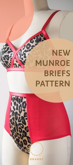 a mannequin wearing a red and leopard print bra with the words new monroe briefs pattern