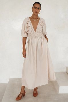 Kezas. Cotton Maxi Dress – ELF Voluminous Sleeves, Cotton Maxi Dress, Romantic Evening, Linen Maxi Dress, Romantic Look, Puff Sleeve Dresses, Cotton Maxi, Maxi Dress Cotton, Long Jumpsuits