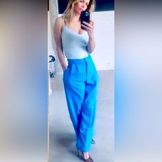 Beautiful Vibrant Happy Shade Of Blue Trouser Pant By Frankie Shop! Chic Formal Blue Bottoms, Chic Tailored Blue Pants, Chic Formal Blue Pants, Tailored Blue Bottoms For Party, Chic Blue Formal Pants, Chic Blue Tapered Leg Pants, Perfect Pant, Blue Trousers, Jumpsuit Trousers