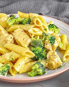 pasta with chicken and broccoli on a plate