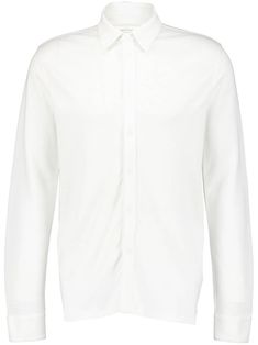 white classic collar front button fastening long sleeves buttoned cuffs straight hem Elegant White Long Sleeve Shirt, Timeless White Button-up Top, White Long Sleeve Dress Shirt With Concealed Placket, Classic Button-up Tops With Ribbed Cuffs, Timeless Long Sleeve Dress Shirt With Concealed Placket, White Long Sleeve Shirt For Business Casual, White Timeless Tops With Button Cuffs, Timeless White Top With Button Cuffs, White Timeless Top With Button Cuffs