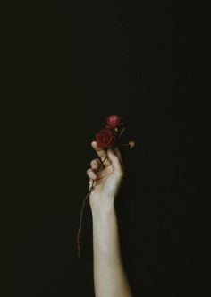 a hand holding a flower with the words rose mad written on it in red ink