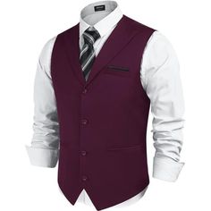 90% Polyester; 10% Spandex Button Closure Hand Wash Suggested High Quality Fabric -- The Men Dress Suit Vest Is Made Of High Quality Material, Soft, Resistant Washing And Durability. This Formal Waistcoat With Excellent Craftmanship Must Be An On-Point Choice For Every Business Men Classic Design -- Men Slim Fit Tuxedo Vest Is Featured With 4 Buttons, 2 Real Pocket, Solid Color Releasing A Classic And Trend Design. Adjustable Back-Belt Makes The Casual Suit Vest More Comfortable Occasions For - Fitted V-neck Outerwear For Business Casual, Fitted Solid Suits For Fall, Solid Fitted Suits For Fall, Semi-formal Fall Blazer With Vest, Red Fitted V-neck Outerwear, Fitted Single Breasted Burgundy Blazer, Tailored V-neck Suits For Fall, Fitted Fall Suits With Button-up Style, Fitted Fall Suits With Button-up Shape