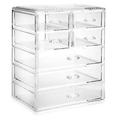 a large clear drawer with six drawers on top and four smaller drawers in the bottom