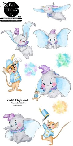 an elephant and other animals are depicted in this cartoon character drawing style, with different colors