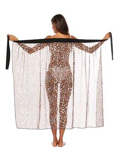 One Piece Irregular Leopard Chiffon Bandage Sunscreen Cover Up - rrdeye Stretch Cover-up For Beach Season Festival, Sheer Stretch Swimwear For Beach Season, Sheer Sleeveless Swimwear For Vacation, Bohemian Sleeveless Stretch Swimwear, Fitted Wrap Cover-up For Summer, Sheer Sleeveless Swimwear For Beachwear, Sheer Stretch Summer Swimwear, Sheer Stretch Swimwear For The Beach, Sheer Stretch Swimwear For Vacation