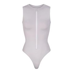 SIGNATURE SWIM ZIP FRONT SLEEVELESS ONE PIECE | ALMOND Swim Bodysuit, Coverage Swimsuit, Sleeveless One Piece, Chrome Color, Chrome Colour, One Piece Swim, Front Zipper, Almond, Zip Ups