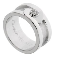 Cartier C de Cartier Vintage White Gold Diamond Solitaire Ring 1cr80-0 Cartier Vintage, Cartier Diamond, Couple Band, Round Diamond Setting, Diamond Solitaire Ring, Cartier Jewelry, Men Diamond Ring, Modern Ring, White Gold Band