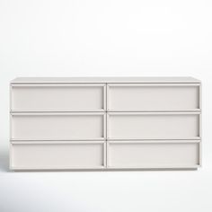 an empty white dresser with six drawers