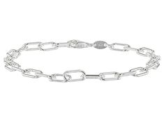 Sterling silver paperclip link bracelet. Measures approximately 3/16 of an inch in width, 5.2mm gauge, and has a lobster claw clasp. Classic Paperclip Bracelet With Oval Link Silver Chain, Classic Silver Chain Paperclip Bracelet With Oval Links, Classic Silver Paperclip Bracelet With Oval Links, Elegant Silver Charm Bracelet With Paperclip Chain, Classic Silver Chain Link Paperclip Bracelet, Silver Paperclip Chain Bracelet For Formal Occasions, Formal Silver Paperclip Bracelet With Cable Chain, Formal Silver Bracelet With Paperclip Chain, Classic Charm Bracelet With Paperclip Chain