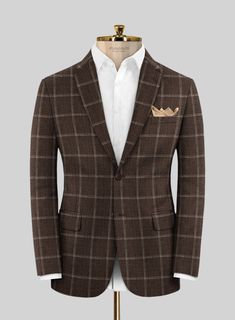 Discover the new you and achieve a voguish look with our Loro Piana Voinal Wool Silk Linen Jacket. Effortlessly tailored from a blend of wool, silk, and linen, it ensures that you feel comfortable through all the special moments life has to offer. Its earthy brown hue, combined with splendid wide checks, creates an eye-catching and sharp look that is sure to garner compliments from all sides of the room. This jacket will take you from the office to drinks with ease. 
  Loro Piana Proposte Giacch Blue Linen Shirt, Grey Wool Suit, Brown Corduroy Jacket, Earthy Brown, Cashmere Jacket, Tweed Suits, Tuxedo Shirts, Silk Linen, Custom Suit