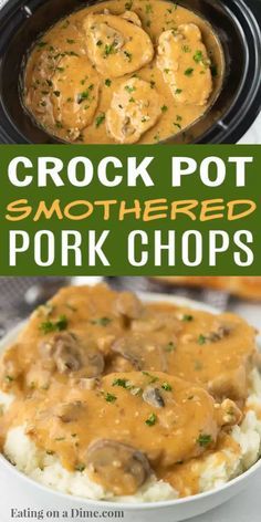 crock pot smothered pork chops with gravy on top