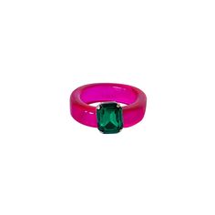 Hot pink resin ring with emerald gemstone Ring size 6.5 Trendy Green Rings For Party, Trendy Resin Rings For Party, Party Resin Ring Jewelry, Pink Resin Ring Jewelry, Pink Enamel Open Ring For Promise, Pink Gemstone Party Ring, Pink Open Ring For Party, Trendy Resin Ring Jewelry, Pink Oval Rings For Party