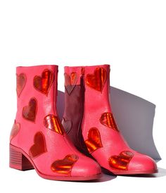 Heart Boots, Realistic Wedding, Heart Clothing, Heart Theme, Pink Booties, Clear Spring, Heart Shoes, Heart Clothes, Heart To Heart