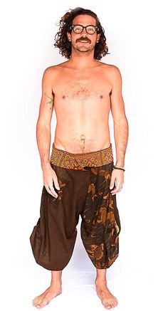 Samurai Fisherman Shorts in Brown Koi Fish-The High Thai-The High Thai-Yoga Pants-Harem Pants-Hippie Clothing-San Diego Hippie Style Brown Bottoms For Festival, Hippie Style Brown Festival Bottoms, Brown Hippie Bottoms For Festival, Hippie Style Wide Leg Brown Bottoms, Casual Brown Bottoms For Festival, Brown Wide Leg Hippie Bottoms, Brown Wide Leg Festival Bottoms, Brown Wide Leg Bottoms For Festivals, Wide Leg Brown Bottoms For Festival