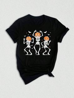 Get into the spooky spirit with our Halloween-themed t-shirts! Whether you're looking for a cute fall shirt or a retro vintage design, we have something for everyone. From dancing skeletons to pumpkin heads, our collection has the perfect tee for the spooky season. Treat yourself or surprise a friend with a fun Halloween gift that's sure to be a hit at any Halloween party. Don't miss out on our trick or treat and fright night shirts to complete your Halloween wardrobe! Get into the spooky spirit Fall Halloween Party, Vintage Halloween Designs, Pumpkin Heads, Skeleton Pumpkin, Funny Fall, Halloween Letters, Dancing Skeletons, Dancing Skeleton, Fright Night