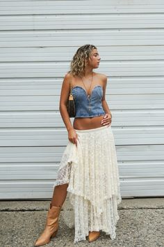 lace is the look of the fall Casual Long Lace Skirt, Summer Lace Maxi Skirt With Ruffles, Summer Lace Maxi Skirt With Ruffled Detail, Asymmetrical Lace Flowy Skirt, Lace Ruffled Maxi Skirt For Summer, Flowy Lace Trim Maxi Skirt For Spring, Spring Festival Asymmetrical Maxi Skirt, Bohemian Tiered Skirt For Day Out, Lace Lined Summer Maxi Skirt