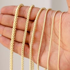 "Material: 14K Gold Franco Chain Available Widths: 1MM, 2MM, 2.5MM, 3MM, 3.5MM, 4MM Available Lengths: 16\", 18\", 20\", 22\", 24\", 26\", 28\", 30\" -Approximate Gram Weights- 1MM 16\": 1.7 gram 1MM 18\": 1.9 gram 1MM 20\": 2.2 gram 1MM 22\": 2.4 gram 1MM 24\": 2.6 gram 1MM 26\": 2.8 gram 1MM 28\": 3.0 gram 1MM 30\": 3.3 gram 2MM 16\": 3.7 gram 2MM 18\": 4.2 gram 2MM 20\": 4.7 gram 2MM 22\": 5.1 gram 2MM 24\": 5.6 gram 2MM 26\": 6.1 gram 2MM 28\": 6.5 gram 2MM 30\": 7.0 gram 2.5MM 16\": 7.0 gra 14k Yellow Gold Chain Necklace For Wedding, Wedding 14k Yellow Gold Chain Necklace, 14k Gold Wheat Chain Necklace Gift, 14k Gold Wheat Chain Link Jewelry, 14k Gold Wheat Chain Jewelry For Anniversary, Gold Wheat Chain Jewelry For Anniversary, Yellow Gold Wheat Chain Jewelry For Anniversary, Real Gold Necklace, Mens Gold Jewelry