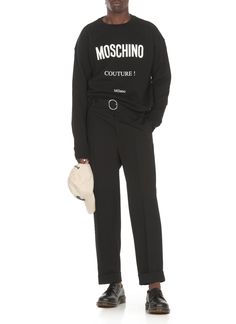 - Black Moschino cotton sweatshirt for man - Crew neck - Long sleeves - Front contrasting color printed logo - Elastic ribbed trimsComposition: 100% Cotton Designer Logo Print Sweatshirt For Winter, Designer Crew Neck Sweatshirt With Logo, Designer Crew Neck Sweatshirt With Logo Detail, Designer Long Sleeve Sweatshirt With Logo, Designer Letter Print Sweatshirt For Streetwear, Designer Logo Print Sweatshirt For Fall, Modern Long Sleeve Sweatshirt With Logo Print, Designer Cotton Sweatshirt With Logo Detail, Designer Cotton Sweatshirt With Letter Print