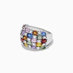 Effy Watercolors 14K White Gold Multi Sapphire and Diamond Ring, 7.21 TCW Unique Luxury Multi-stone Sapphire Ring, Multicolor Brilliant Cut Sapphire Ring For Formal Occasions, Formal Multicolor Brilliant Cut Rings, Multicolor Sapphire Ring With Prong Setting For Formal Occasions, Formal Multicolor Sapphire Ring With Prong Setting, Multicolor Brilliant Cut Round Sapphire Ring, Classic Multicolor Diamond Jewelry, Multicolor Brilliant Cut Sapphire Ring For Anniversary, Multicolor Sapphire Ring With Diamond Prong Setting