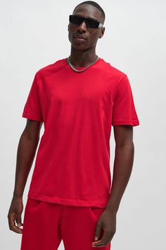 Model Height: 6'2 - Wearing Large Big & Tall: Height 6'3 - Wearing XXXL Available In Black, White, Heather Grey, Pink, Blue, Royal, Yellow, Red, And Burgundy Crew Neck Short Sleeve 100% Cotton Imported | Mens Essential Short Sleeve Crew Tee Shirt in Red size Small by Fashion Nova Royal Yellow, Tall Height, Chocolate Fashion, Plain Hoodies, White Heather, Azul Real, Button Down Shirt Mens, Mens Flannel, Mens Essentials