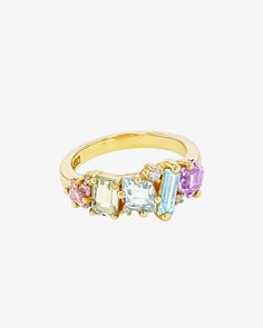 Kalan By Suzanne Kalan Nadima Blend Pastel Ring in 14k yellow gold Colorful Engagement Rings, Pastel Ring, Gems Ring, Pastel Ombre, Colored Engagement Rings, Gem Ring, Morganite Ring, Lemon Quartz, Baguette Cut