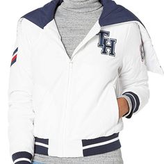 Tommy Hilfiger Sport Water Resistant Varsity Jacket - Puffer Coat Split Hood, Long Sleeves, Tommy Logo. Approximate Measurements: Pit To Pit: 21” Length: 22” Condition: New With Tags Made In: China Inventory: Wc576.25.5 White Hooded Varsity Outerwear, White Varsity Cotton Outerwear, White Cotton Varsity Outerwear, White Varsity Winter Outerwear, Tommy Hilfiger White Long Sleeve Outerwear, Sporty White Cotton Outerwear, Tommy Hilfiger Coat, Tommy Hilfiger Windbreaker, Vintage Tommy Hilfiger Jeans