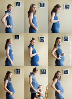 a woman in a blue dress is holding her baby and posing for pictures with the number twenty