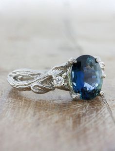 Lorelei - Three Stone: Nature inspired three stone sapphire engagement ring | Ken & Dana Three Stone Sapphire Engagement Ring, Infinity Band, Sapphire Engagement Ring, Yellow Gold Setting, Engagement Rings Oval, The Promise, Three Stone Rings, Sapphire Engagement, Jewelry Inspo