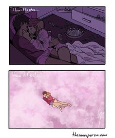 the comic strip shows two people laying in bed