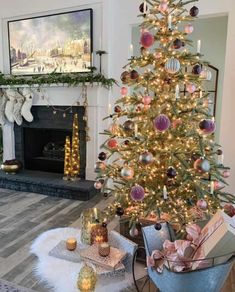 a decorated christmas tree in a living room