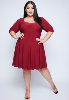 Fit Model is 5'6 and wearing a 2X.?ÿ Dress length is 38" on size 2X?ÿ This is your new favorite dress! Our Mary Skater Dress has everything you need everyday! It's flowy, comfy, juicy colors, and has pockets! The A-line silhouette flatters every figure and the knee-skimming length is perfect for every occasion! You definitely need one in every color!ƒ?›Made in USA Plus Size Skater Dresses, One Piece Dress Knee Length, Plus Size Skater Dress, 2x Dress, Sangria Red, Pockets Details, Clothing Guide, Flowy Midi Dress, Preppy Dresses