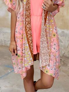 Plus Size Boho Floral Cardigan Cardigan Bohemian V-neck Cardigan With Floral Print, Casual V-neck Outerwear With Floral Print, Bohemian Floral Print Cardigan For Layering, Spring Multicolor Wrap Outerwear, Multicolor Wrap Spring Outerwear, Bohemian Short Sleeve Spring Outerwear, Multicolor Wrap Outerwear For Spring, Casual Summer Wrap Cardigan, Summer Wrap Outerwear For Day Out