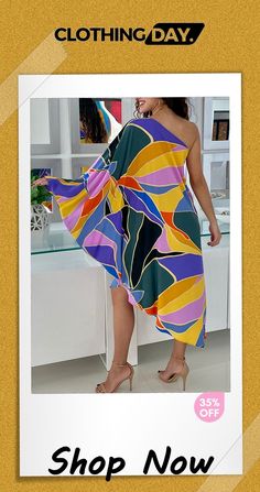 Multi Print Asymmetrical One Shoulder Dress Casual Multicolor Maxi Dress With Asymmetrical Hem, Trendy Asymmetrical One-shoulder Dress, Elegant Asymmetrical One Shoulder Dress For Vacation, Elegant Asymmetrical One-shoulder Dress For Vacation, Elegant Asymmetrical One Shoulder Vacation Dress, Elegant One-shoulder Asymmetrical Dress For Vacation, Chic Multicolor One Shoulder Maxi Dress, Chic Multicolor Asymmetrical Dress For Party, Chic Asymmetrical Dress With Asymmetrical Neckline For Day Out