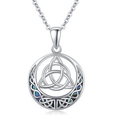 PRICES MAY VARY. UNIQUE DESIGN: Featuring a crescent moon, full moon, and celtic knot, this celtic knot necklace represents everlasting commitment, conveying the message of "love from the crescent moon to the full moon". The changing moon phases signify a couple's unwavering loyalty, creating a romantic and sentimental ambiance. MATERIAL: The celtic necklace is made of 925 silver, specially inlaid with abalone shells, nickel, lead and cadmium-less, non-tarnishing, hypoallergenic necklace for sen Irish Necklace, Hypoallergenic Necklace, Moon Full, Celtic Knot Necklace, Celtic Love Knot, Celtic Knot Pendant, Celtic Necklace, Love Knot Necklace, Crescent Moon Necklace