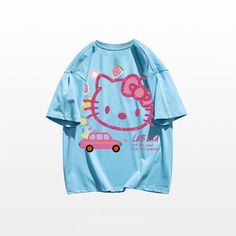 Stay Cute and Stylish with Hello Kitty in our Kawaii Sanrio Hello Kitty T-Shirt! 🐱👕 🌟 Adorable and Playful: This t-shirt is perfect for adding a touch of charm and cuteness to your everyday outfits. Ideal for fans of Hello Kitty and those who adore the Sanrio universe. ✨ Superior Quality: Crafted with precision to ensure top-notch quality. Designed with a comfortable fit and featuring a delightful Hello Kitty design. 💫 Hello Kitty Charm: Enjoy the delightful presence of Hello Kitty, the belo Trendy Cotton T-shirt With Hello Kitty Print, Kawaii Hello Kitty Print Crew Neck Top, Playful Hello Kitty T-shirt For Summer, Cute Pink Hello Kitty T-shirt, Harajuku Hello Kitty Print Cotton Tops, Harajuku Style Hello Kitty Cotton Tops, Trendy Pink Hello Kitty T-shirt, Harajuku Style Cotton Tops With Hello Kitty Print, Blue Harajuku Style Short Sleeve T-shirt