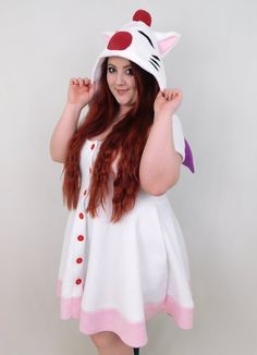 Moogle Inspired Kigurumi Dress Cute Costume Dress For Cosplay Events, Purple Harajuku Style Halloween Costume, White Fairy Kei Dress For Cosplay, Cute Fitted Dresses For Cosplay Events, Cute Halloween Cosplay Costume, Cute White Dress For Cosplay Events, Cute White Dresses For Cosplay, White Kawaii Dress For Halloween, White Kawaii Cosplay Costume For Halloween