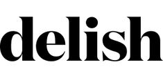 the delish logo is shown in black and white