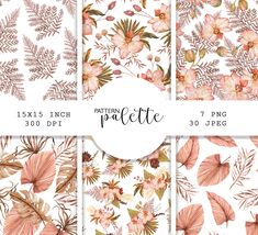 four different floral patterns in pink and white with the words pattern prettie on them