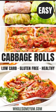 an image of cabbage rolls with text overlay that reads easy cabbage rolls low carb gluten free healthy