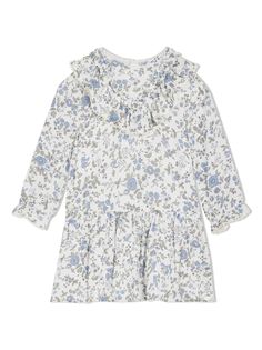 ecru/multicolour all-over floral print ruffled detailing scallop edge round neck concealed rear zip fastening long sleeves flared cuffs A-line skirt straight hem Skirt Straight, Girls Casual Dresses, Scallop Edge, A Line Skirt, A Line Skirts, Casual Dresses, Round Neck, Girls Dresses, Floral Print