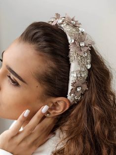 Rose Gold Headband, Crystal Headband Wedding, Flowers And Crystals, Sister Wedding Gift, Elegant Headband, Derby Fascinator, Rose Headband, Pink Headbands, Gold Headband