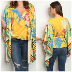 Bird Of Paradise Blouse Beautiful Colors Perfect For Summer, Wrap Blouse Or Tie In The Front To Wear With A Tee Underneath Up To Xl ( Select Large) Selling Fast! Easy Care Fabric Content: 96% Polyester 4% Spandex Size Scale: S-M-L Description: L: 24" B: 36" W: 36" Womens Tea, Wrap Blouse, Birds Of Paradise, Paradise, Beautiful Colors, Top Blouse, The Selection, Womens Tops, Women Shopping