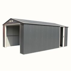 a garage with the door open on a white background