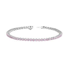 This Sapphire Tennis Bracelet is available in 14K white/yellow and rose gold. It possesses an intriguing visual appeal like no other. Precious sapphires in prong settings sparkle in a display of flawless craftsmanship. This round sapphire bracelet for women is an absolutely perfect example of quality accessories. This sapphire tennis bracelet is available in 7 inches lengths. Elegant Pink Diamond Bracelet With Diamond Accents, Pink Diamond Bracelets For Formal Occasions, Luxury Pink Diamond Bracelet For Anniversary, Formal Pink Bracelets With Diamond Accents, Elegant Rose Gold Tennis Bracelet With Gemstone, Elegant Rose Gold Gemstone Tennis Bracelet, White Gold Tennis Bracelet With Gemstones, Rose Gold Tennis Bracelet With Prong Setting, Fine Jewelry Rose Gold Tennis Bracelet With Prong Setting